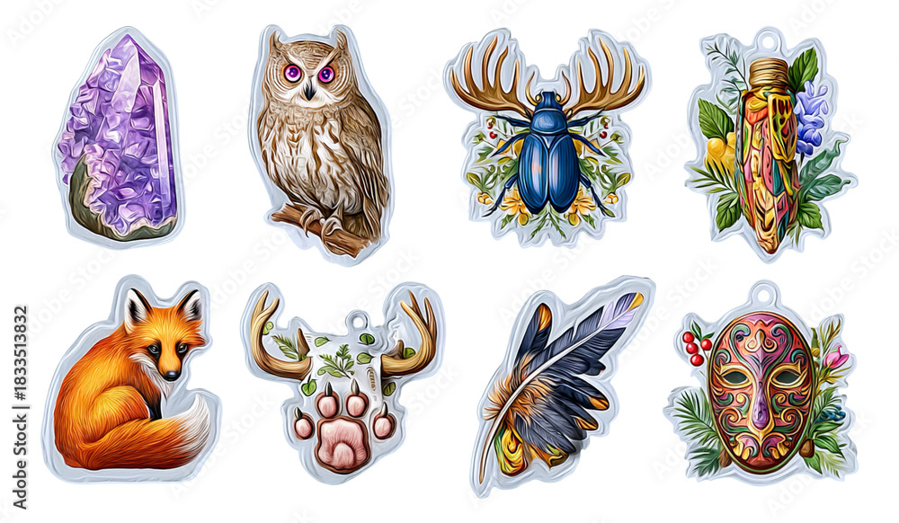 Obraz premium Enchanted Forest Fauna Illustration Collection with Wildlife and Nature Elements