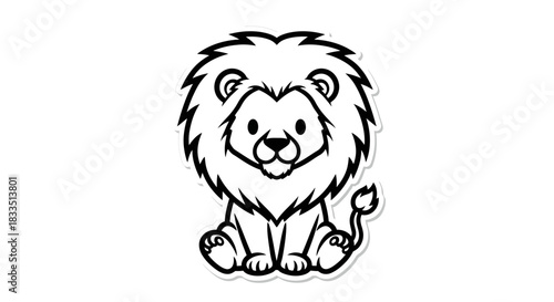 Charming cartoon lion cub with a fluffy mane and adorable expression suitable for children's