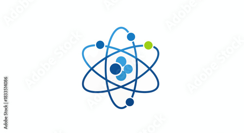 Stylized atom symbol representing physics and nuclear energy, a clean flat vector design for science and technology concepts. Isolated icon on a white background
