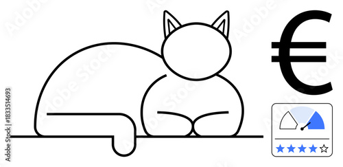 Financial concept. Incorporating a cat outline, a Euro currency symbol, and a rating scale value or performance analysis. Financial markets, budgeting, business strategy, data visualization, trade