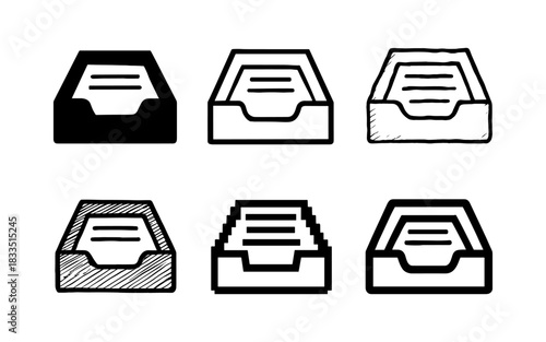Set of hand drawn and minimal inbox icons in various artistic styles