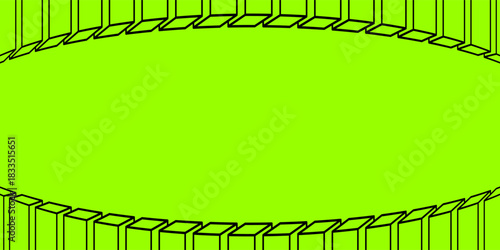 Geometric beam frame with bold black lines on neon green, creating a modern abstract graphic border