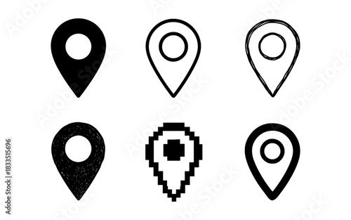 Variety of map location pin icons in different iconic styles