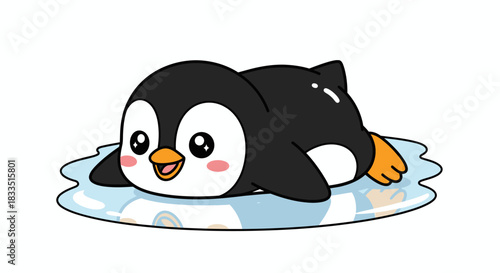 Adorable cartoon penguin resting on ice floe a heartwarming vector illustration of antarctica
