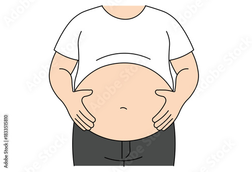 Man Holding Stomach Showing Abdominal Fat Concern