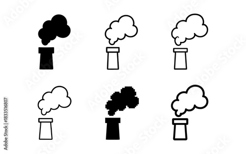 Variety of smoke emission icons in minimalist black and white style
