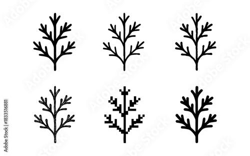 Variety of tree silhouettes: classic, minimal, and pixel art styles
