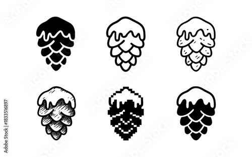 Creative hop cone icons in diverse art styles