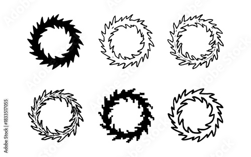 Set of circular saw blade icons in various styles