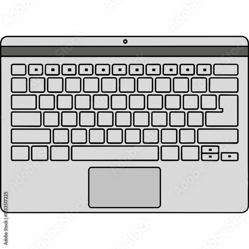 Minimalist Flat Design Silver Laptop Keyboard and Trackpad Close Up Studio Shot Clean Background Technology Concept