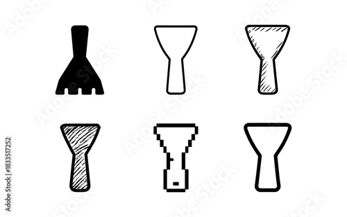 Set of six scraper tool icons in various styles on white background
