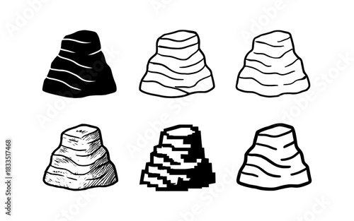 Diverse rock formation designs in multiple artistic styles