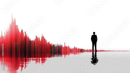 Contemplative Heights: A lone figure stands facing an imposing cityscape, reflected in the calm waters below, evokes a sense of introspection and the vast potential for the future.