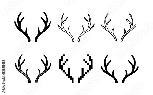 Diverse antler designs: collection of nature-inspired patterns in various artistic styles