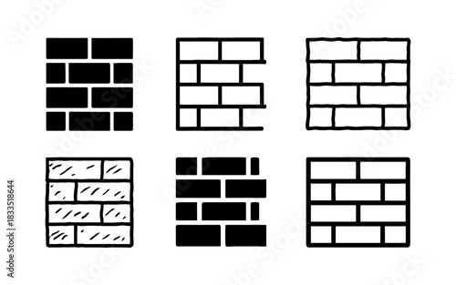 Black and white brick patterns collection: six unique hand-drawn designs