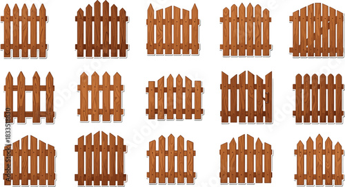 Wooden fence panel collection, garden barrier design, rustic style, privacy fencing, timber texture, outdoor structure, home yard enclosure, decorative fence