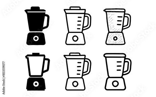 Set of blender icons in various styles: outline, silhouette, sketch