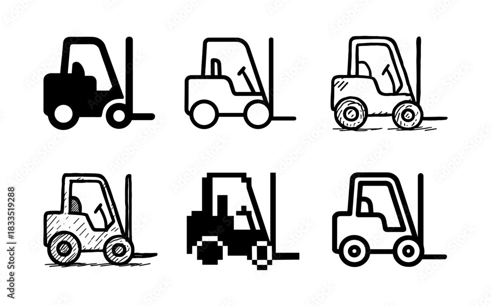 Naklejka premium Set of forklift icons in various sketch styles