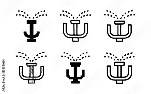 Variety of line style fountain icons with water sprays