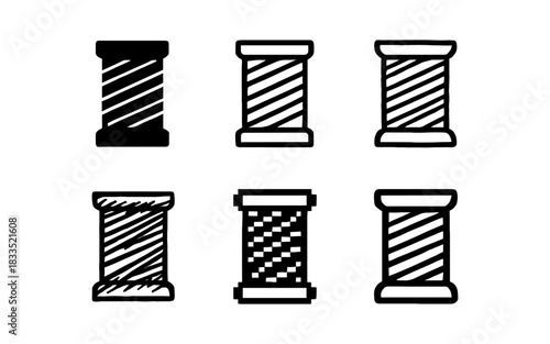 Minimalist black and white linear spool icons with varied patterns