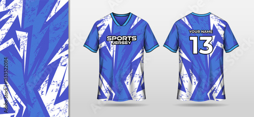 Sport jersey template mockup with blue abstract background