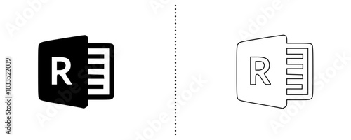 R-File Icon – Digital Document, Electronic Record, Online File, Secure Storage, E-File, Data Protection, File Management System in Bold and Outline Style