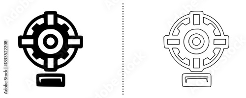 Gear Mechanism Icon – Industrial Settings, Engineering Design, Technical Process, Machine Operation, Gear System Symbol in Bold and Outline Style