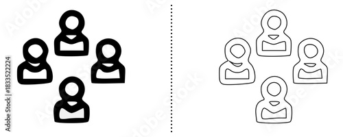 Group of People Icon – Team, Social Network, Collective Collaboration, Teamwork, Community, Business Group Symbol in Bold and Outline Style