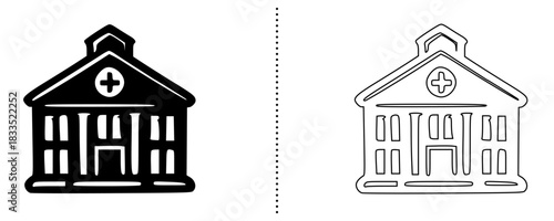 Hospital Building Icon – Medical Center Symbol, Healthcare Facility, Emergency Clinic, Doctor Office, Medicine Illustration, Health Services, Hospital Outline Icon