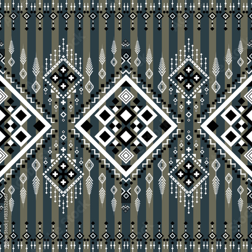 Geometric Ethnic pattern,Native American tribal fabric, tile, carpet, vector, illustration design, on navy blue background 
