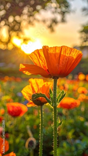 Radiant Poppies at Sunset - A Floral Symphony in Warm Light.