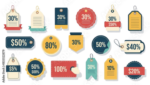 Vector Price Tags and Discount Labels Set. Sale Banners, Sticker, and Promotion Badge Collection for E-commerce and Retail Marketing.