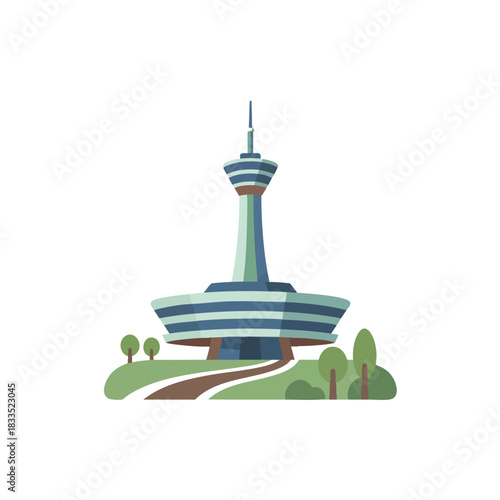 Clean 2D icon of Nairobi showing a stylized Kenyatta International Conference Centre tower with soft rounded lines