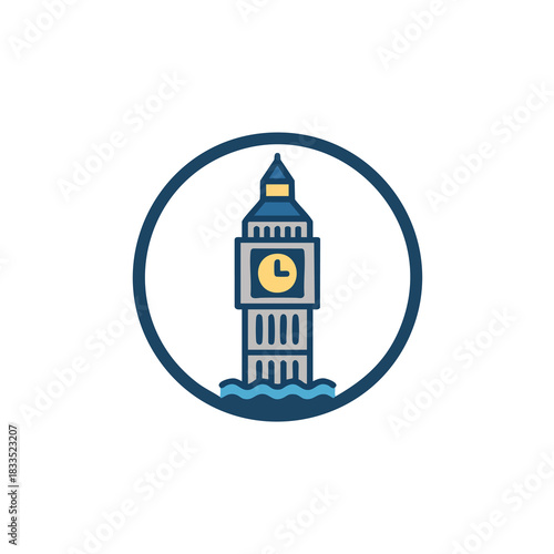 2D icon of London featuring a simplified Big Ben clock tower with smooth rounded line art