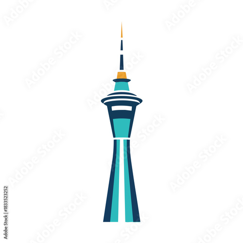 Minimal 2D icon of Auckland featuring a stylized Sky Tower