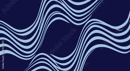 Wavy light blue bands pattern on dark blue, modern abstract background