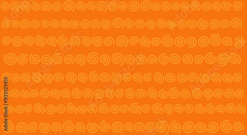 Orange backdrop of rows with many spiral shapes in alternating tones