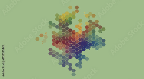 Honeycomb collage of blended colors on a muted green background