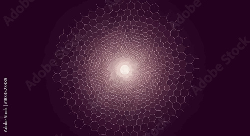 Hexagonal tunnel, white center, dark purple background.