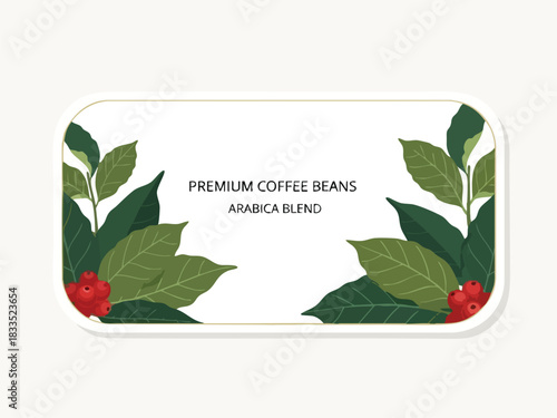 Elegant Coffee Beans Label Design with Green Leaves and Red Berries for Arabica Blend