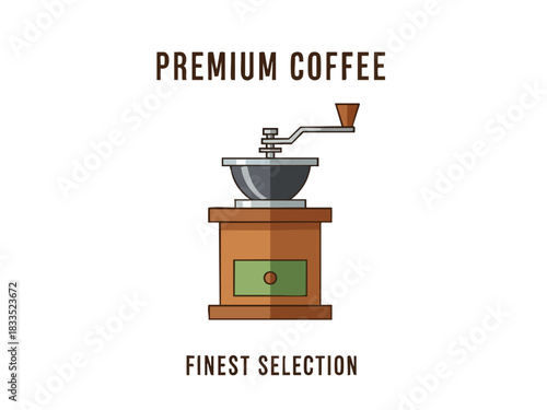 Vintage Coffee Grinder Illustration for Premium Coffee Finest Selection
