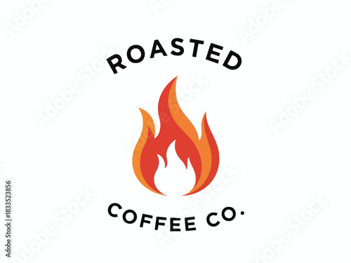 Roasted Coffee Company Logo with Flame Illustration for Cafe Branding