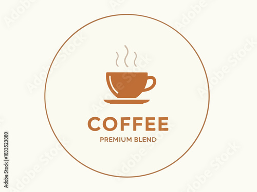 Coffee Logo Premium Blend Cup in Circle Design for Cafe Branding and Beverage Promotion