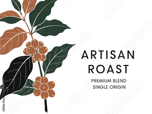Elegant Coffee Art Artisan Roast Branch Illustration for Premium Blend Design