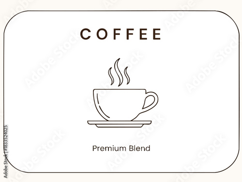 Premium Coffee Blend Label Design with Steaming Cup Illustration