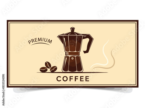 Premium Coffee Illustration with Moka Pot and Beans