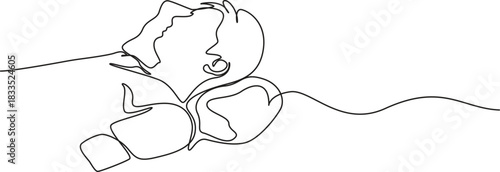 Minimalist One Line Art of a Person in Repose,one line art drawing people sleeping on pillow bed vector illustration,Continuous Line Drawing of a Person Sleeping Peacefully