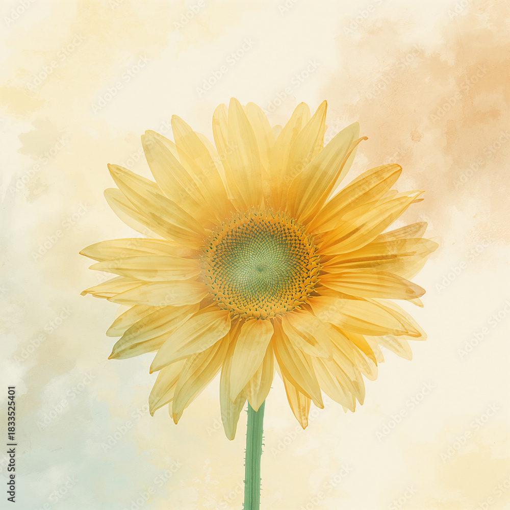 Fototapeta premium Botanical sunflower illustration with soft background