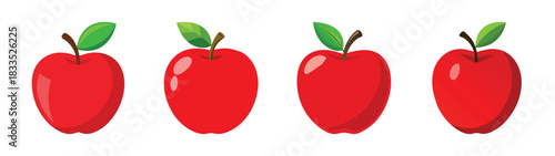 Apple fruit illustration set healthy eating fresh food red apples with green leaves design vector