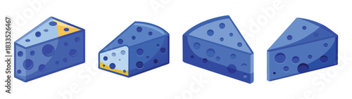 Isometric blue cheese wedges dairy food vector illustration cheese lovers gourmet cheese shop design 